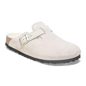 Women's Boston Shearling Suede Slip-On Clog with Buckle sz 38 - antic white